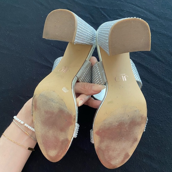 Silver & rhinestone slip on heeled sandals by JLO, size 10. - Picture 4 of 4